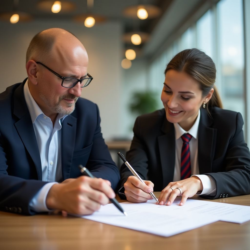 Firma de contrato con nuevo cliente